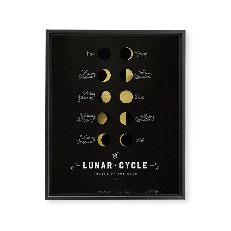 The Lunar Cycle â¢ Phases of the Moon - Black & Gold Palette Framed Canvas Print Gallery Image 6