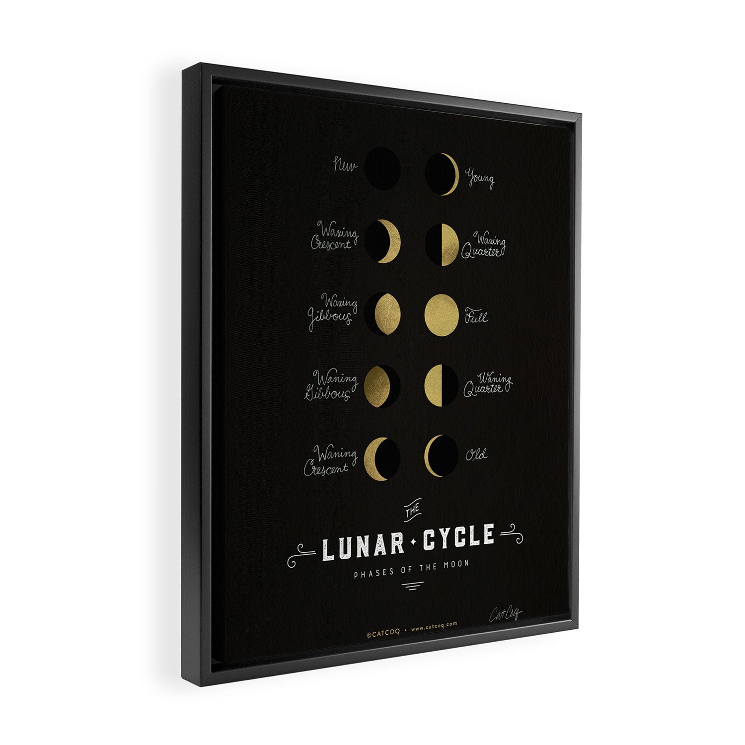 The Lunar Cycle â¢ Phases of the Moon - Black & Gold Palette Framed Canvas Print Gallery Image 2