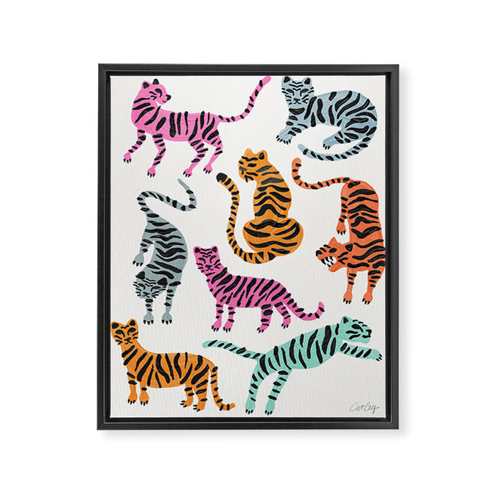 Tiger Collection - Pink & Blue Palette Framed Canvas Print Gallery Image 1
