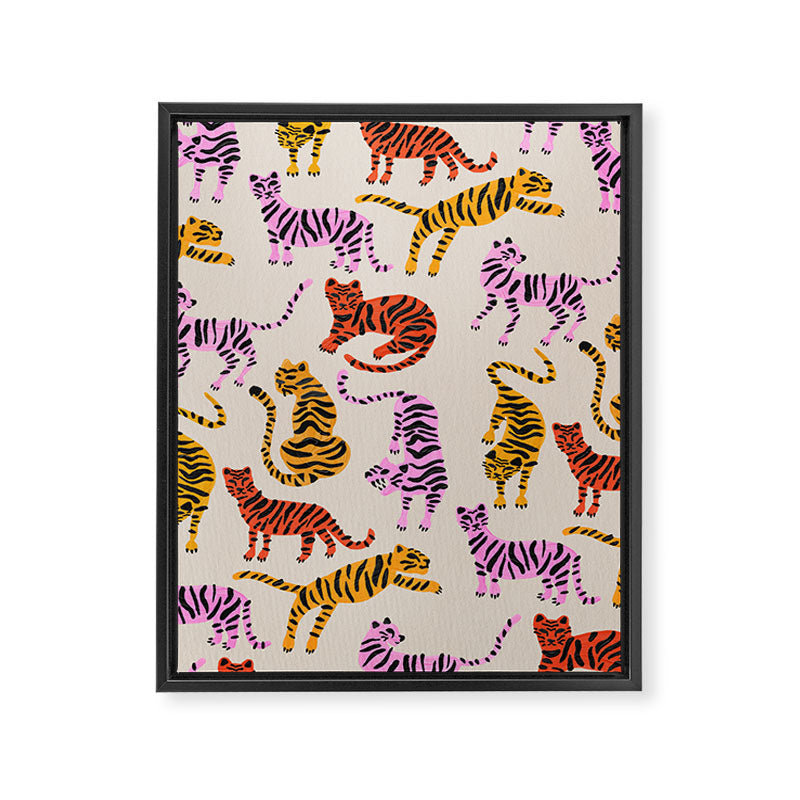 Tiger Collection - Pink & Yellow Palette Framed Canvas Print Gallery Image 8