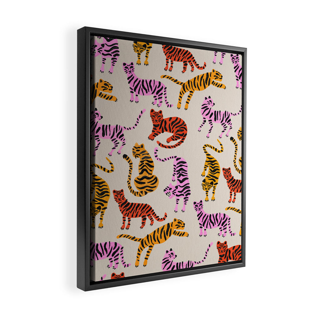 Tiger Collection - Pink & Yellow Palette Framed Canvas Print Gallery Image 2
