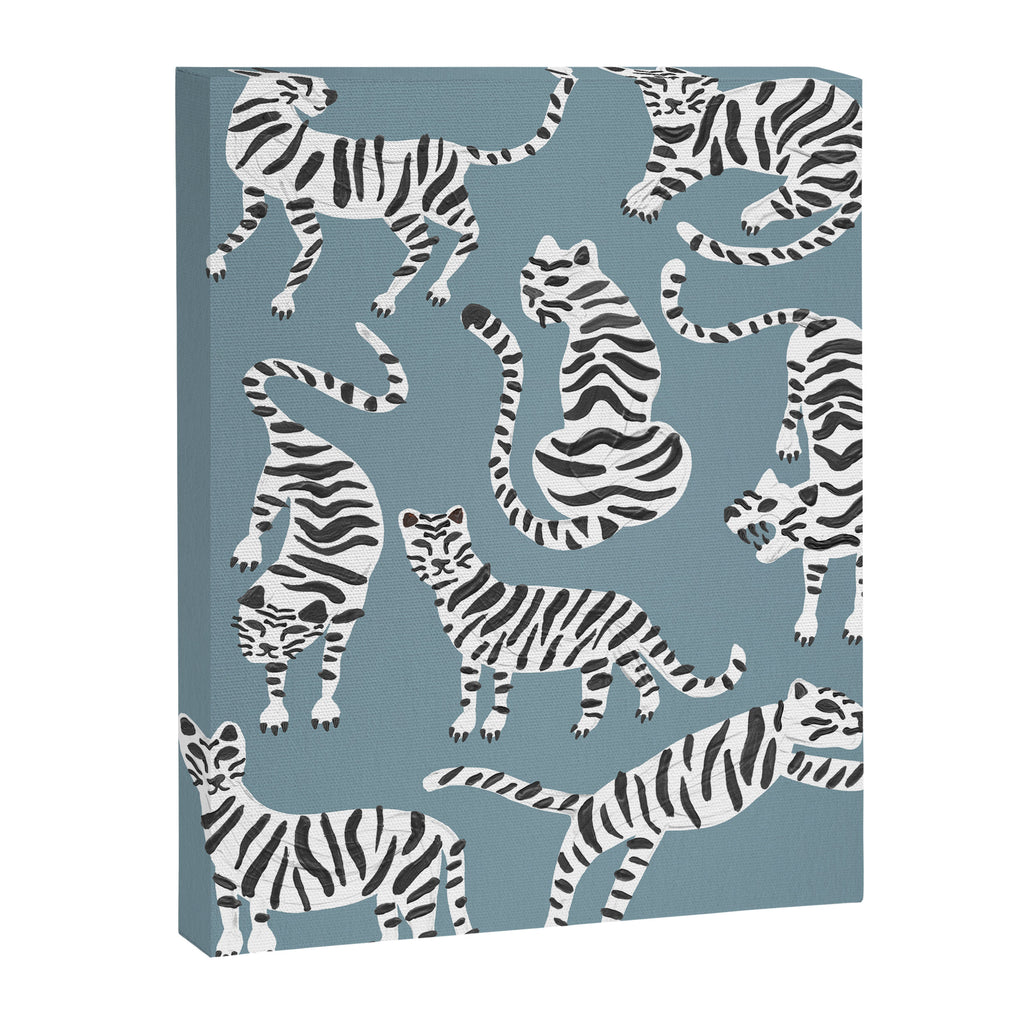 Tiger Collection - White on Blue Canvas Print Gallery Image 8