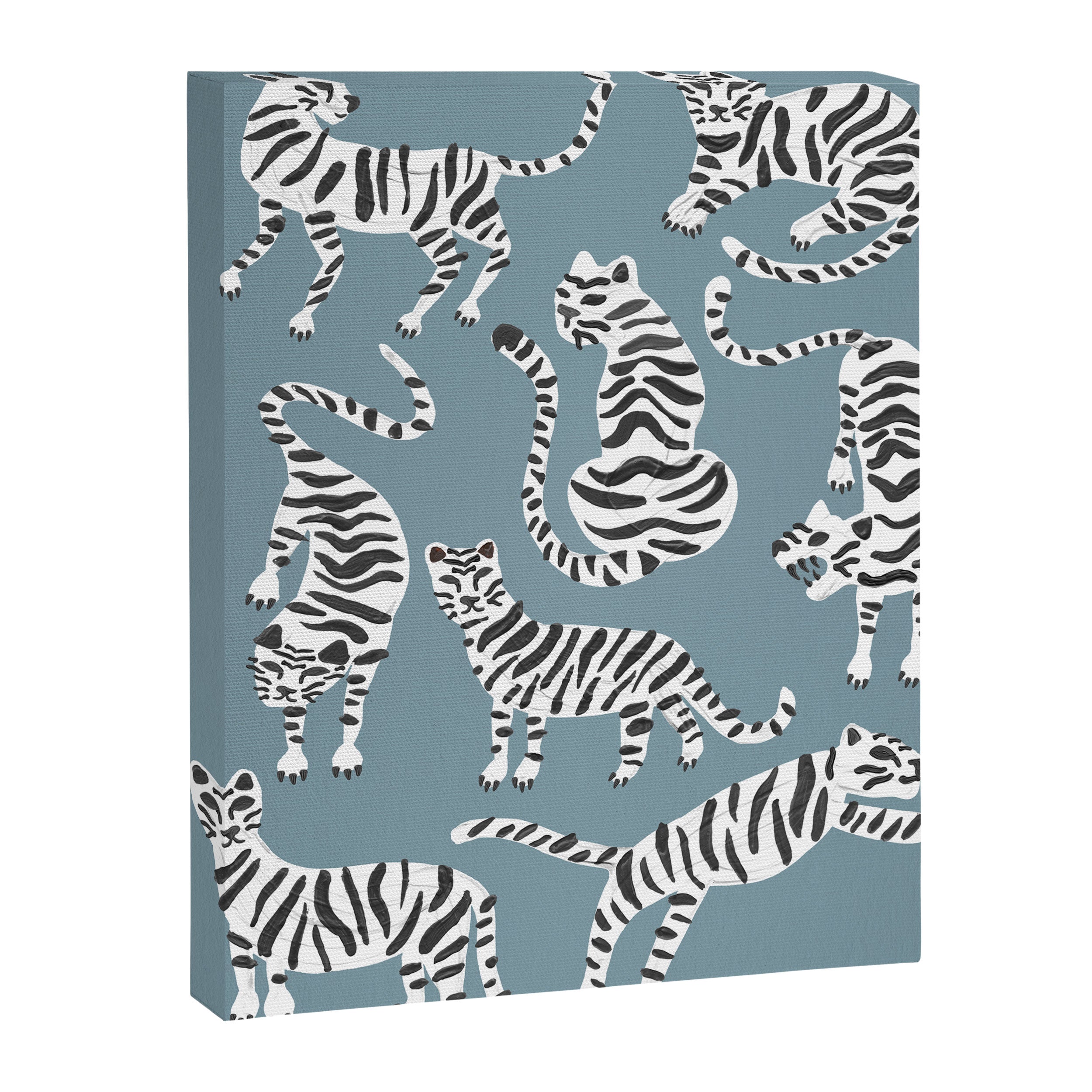 Tiger Collection - White on Blue Canvas Print Gallery Image 8