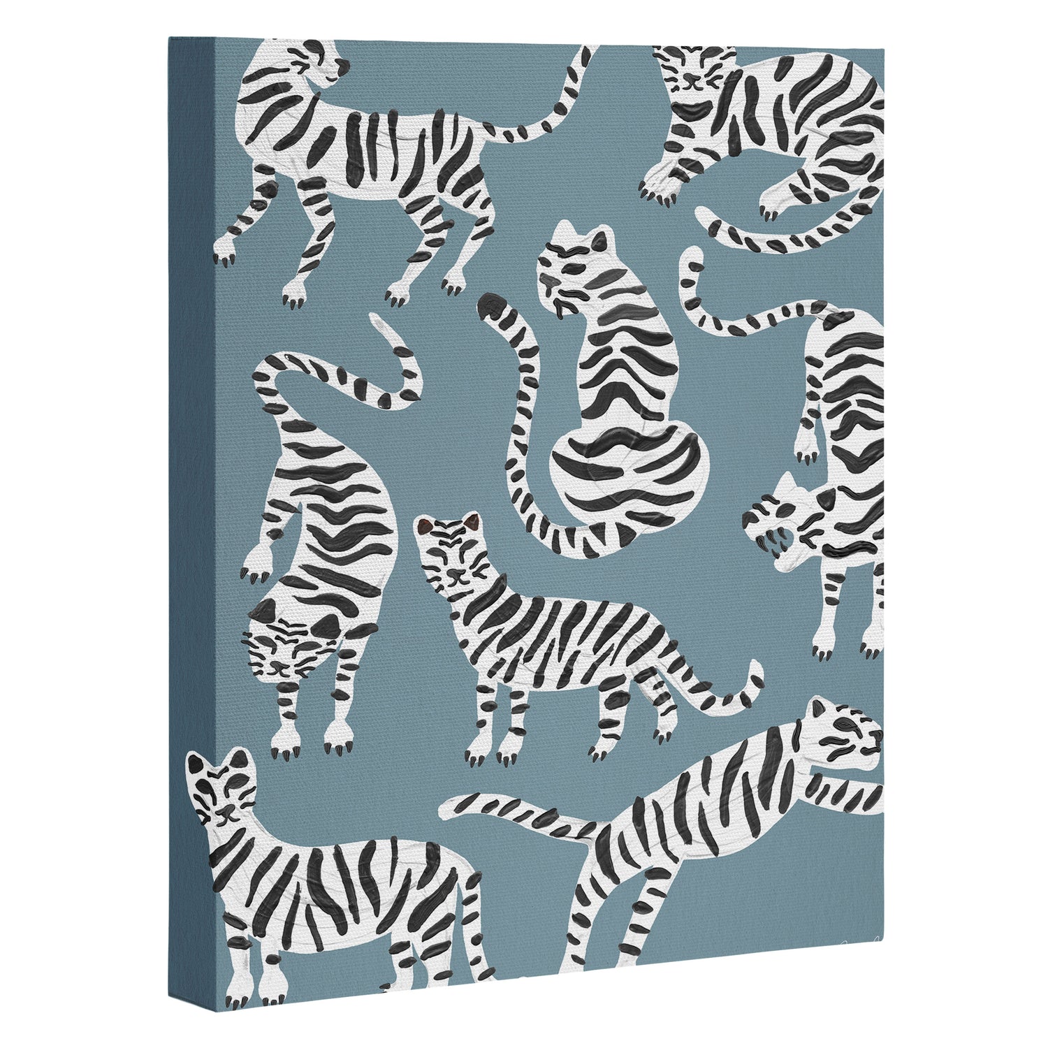 Tiger Collection - White on Blue Canvas Print Gallery Image 3