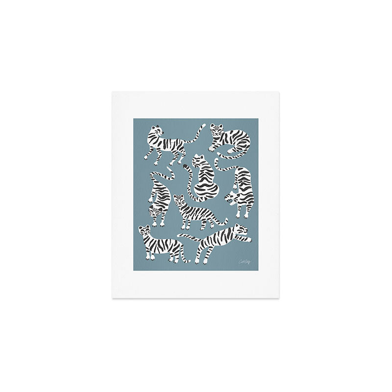 Tiger Collection - White on Blue Art Print Gallery Image 1