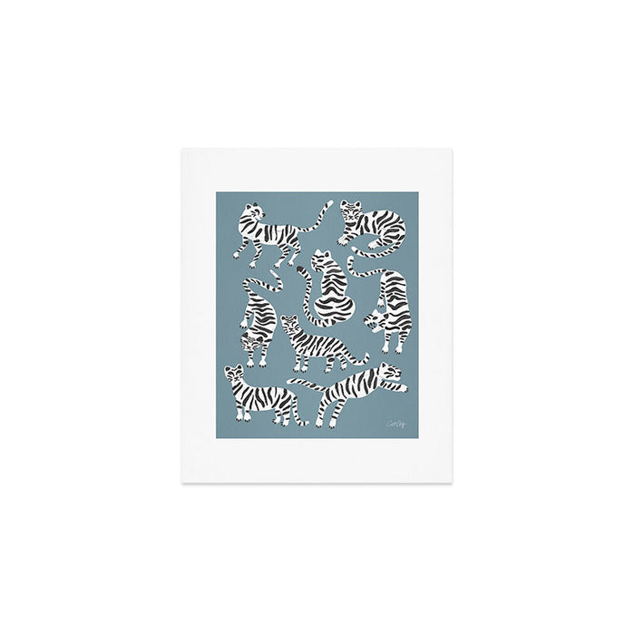 Tiger Collection - White on Blue Art Print Gallery Image 1