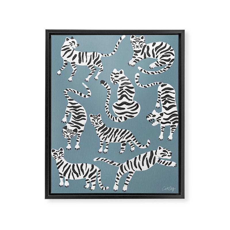 Tiger Collection - White on Blue Framed Canvas Print Gallery Image 8