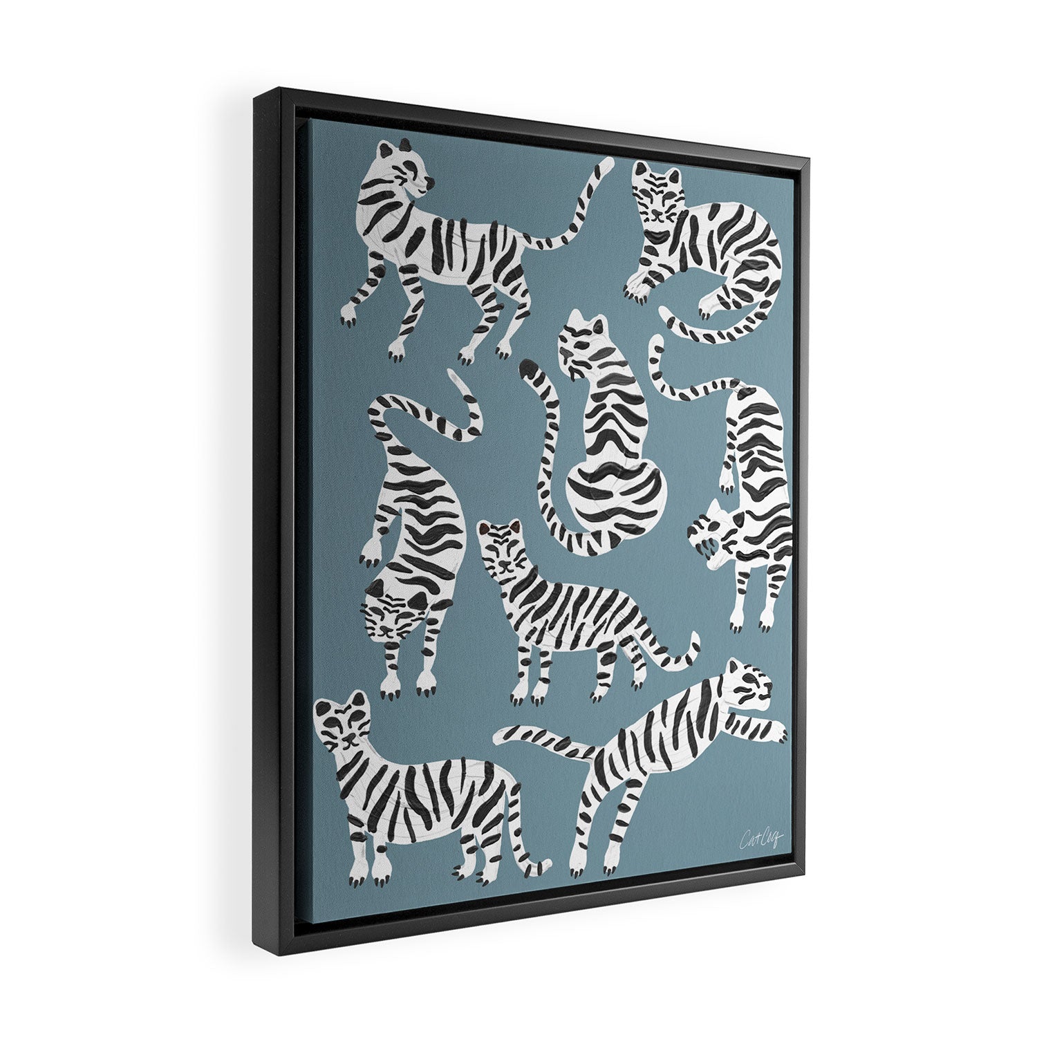 Tiger Collection - White on Blue Framed Canvas Print Gallery Image 2