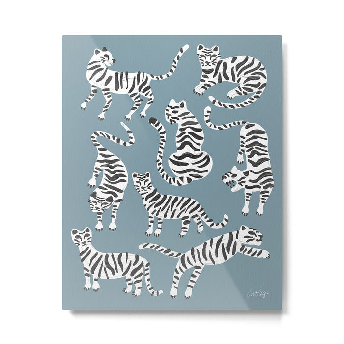 Tiger Collection - White on Blue Metal Print Gallery Image 1