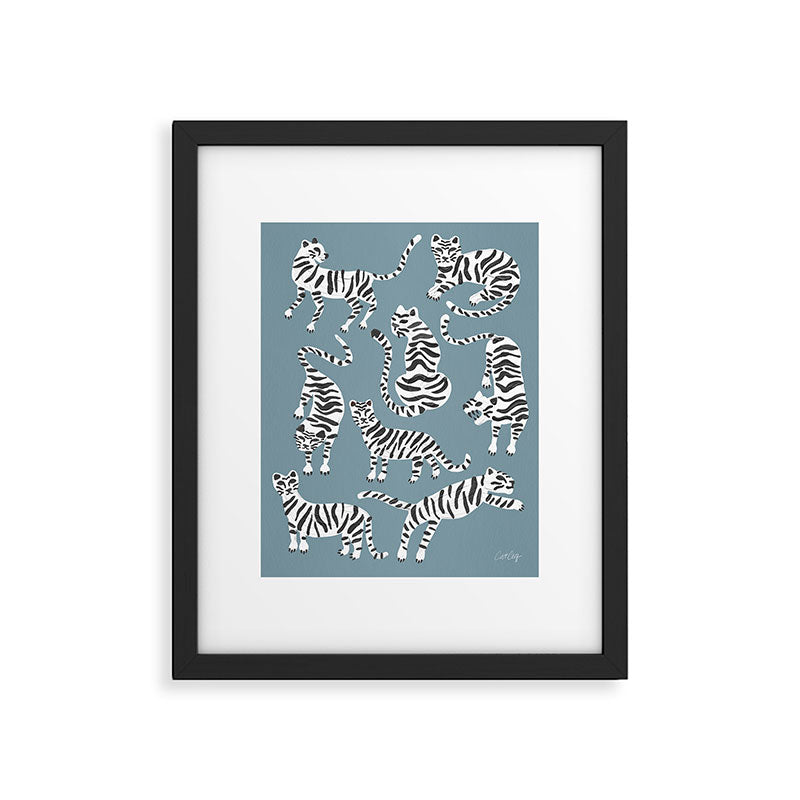 Tiger Collection - White on Blue Framed Art Print Gallery Image 4