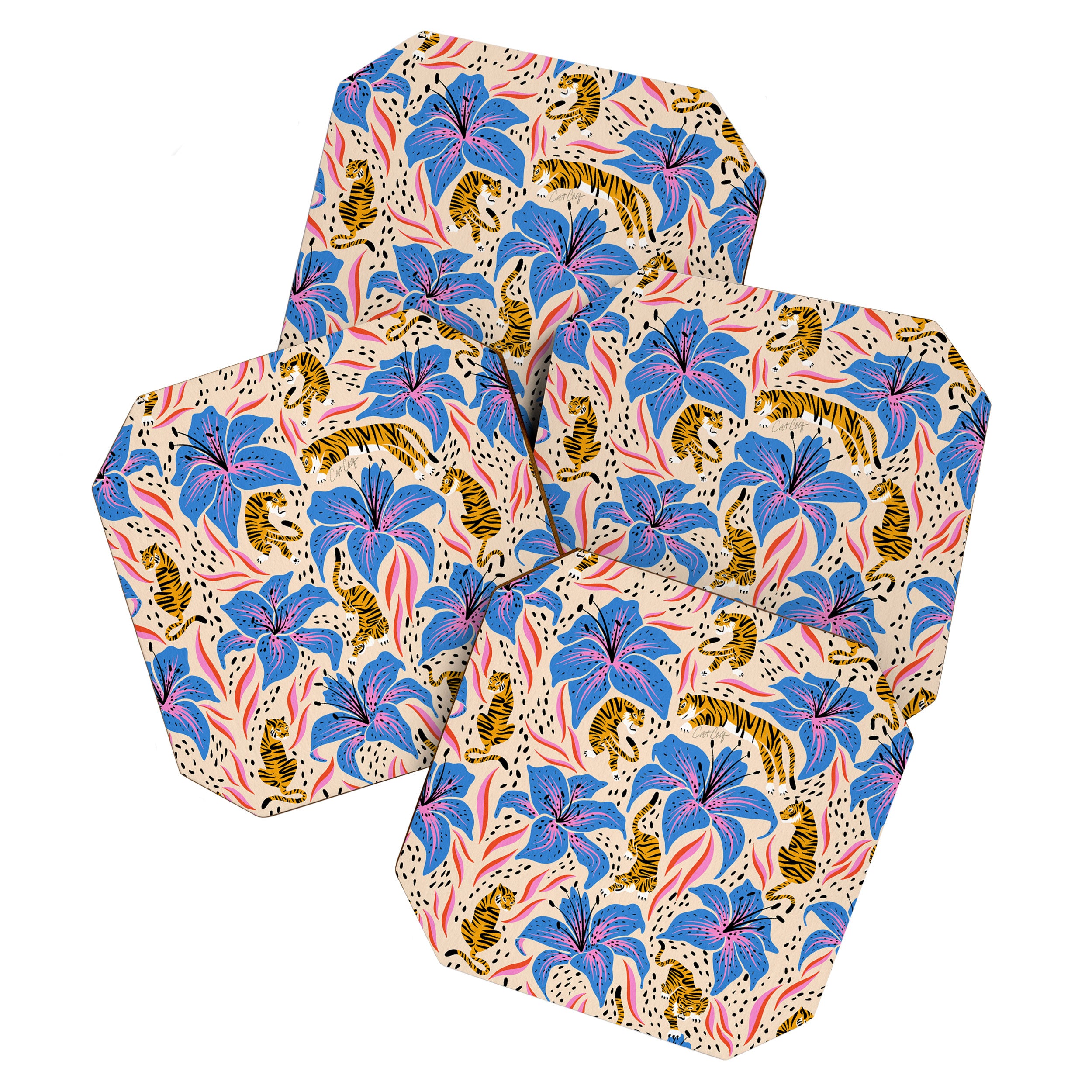 Tigers & Tiger Lilies - Blue & Yellow Coaster Gallery Image 1