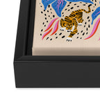 Tigers & Tiger Lilies - Blue & Yellow Framed Canvas Print Gallery Image 3