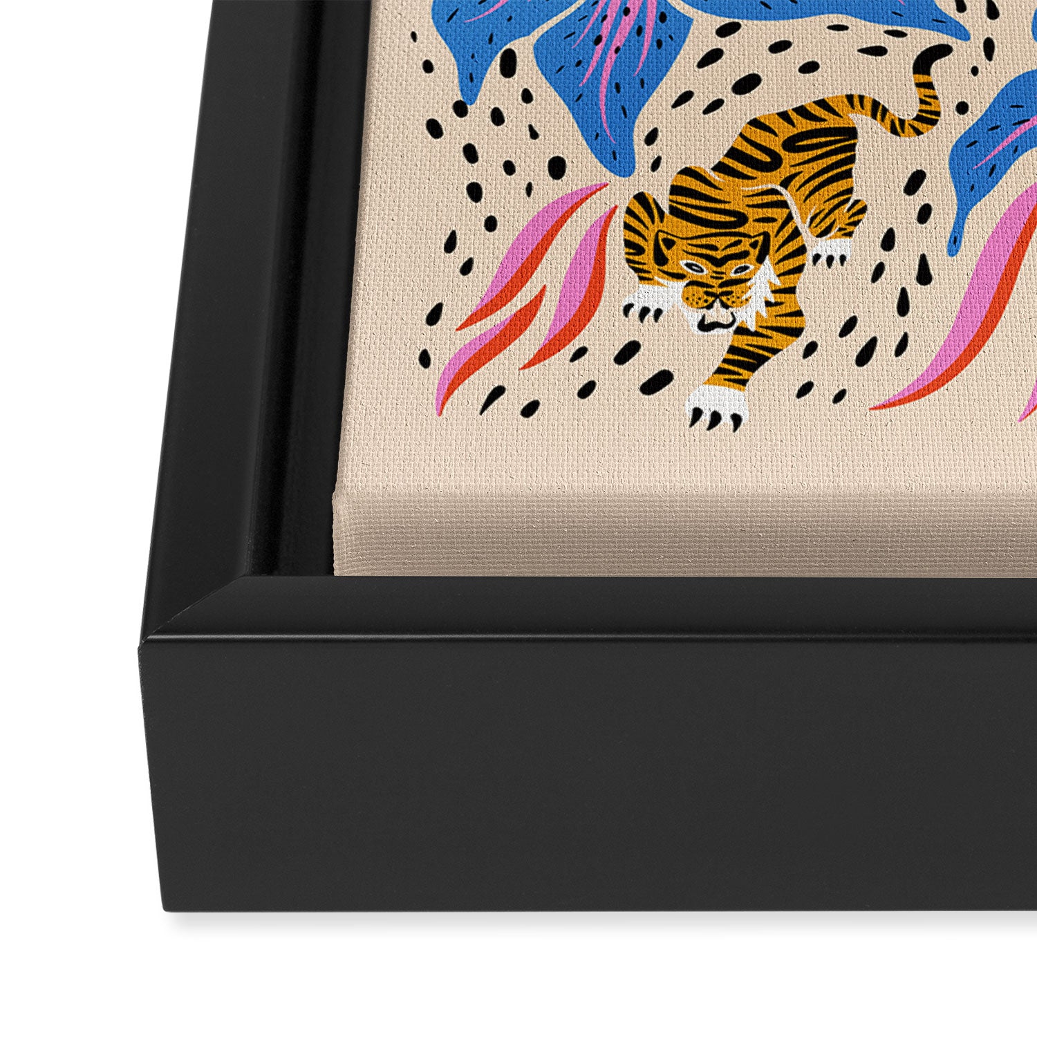 Tigers & Tiger Lilies - Blue & Yellow Framed Canvas Print Gallery Image 3