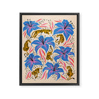 Tigers & Tiger Lilies - Blue & Yellow Framed Canvas Print Gallery Image 6
