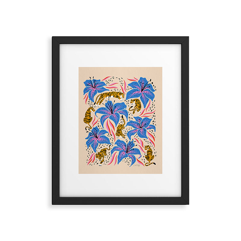 Tigers & Tiger Lilies - Blue & Yellow Framed Art Print Gallery Image 4