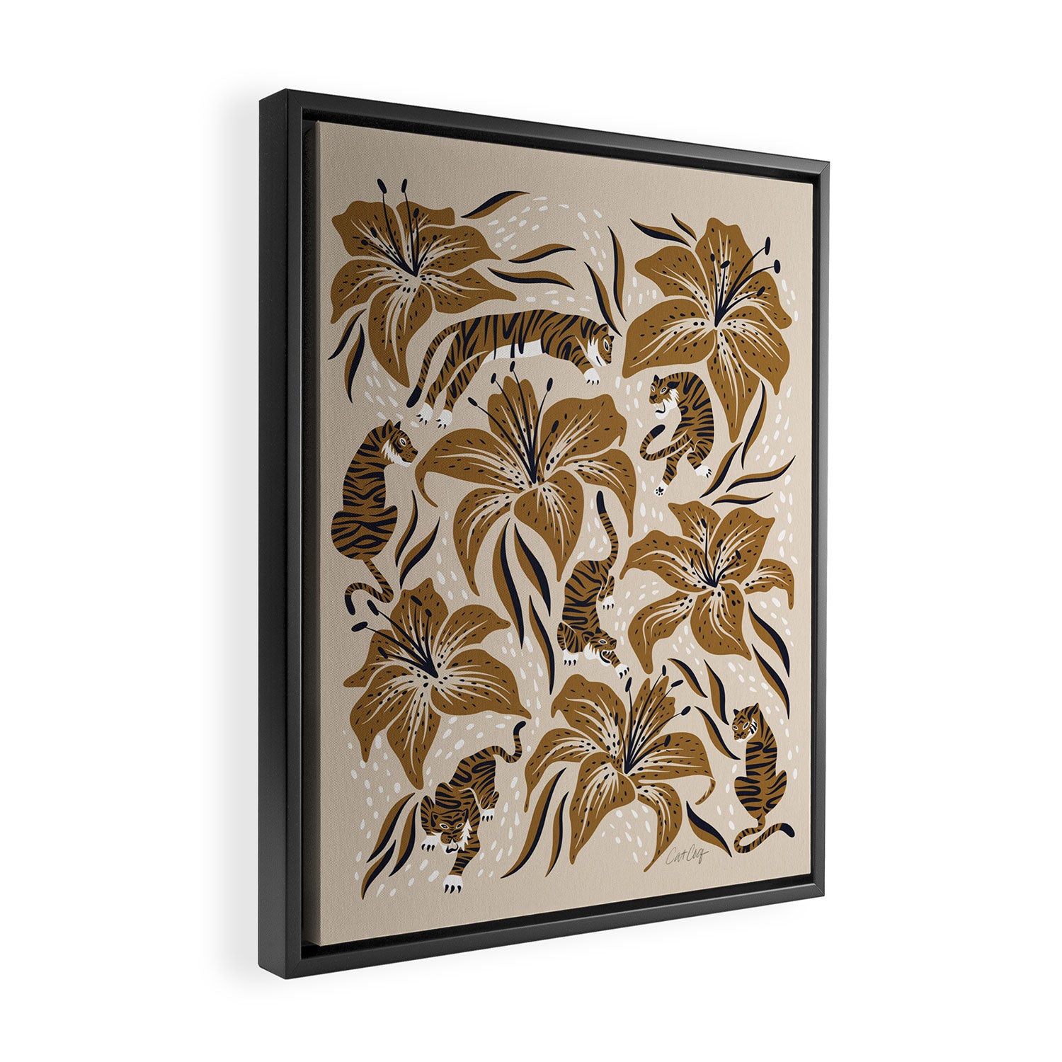 Tigers & Tiger Lilies - Neutral Framed Canvas Print Gallery Image 2