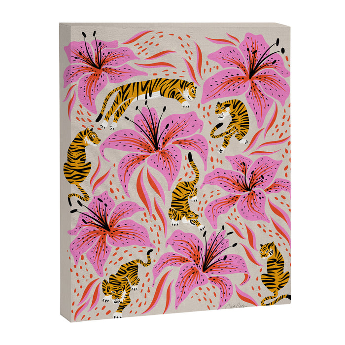 Tigers & Tiger Lilies - Pink & Yellow Canvas Print Gallery Image 1