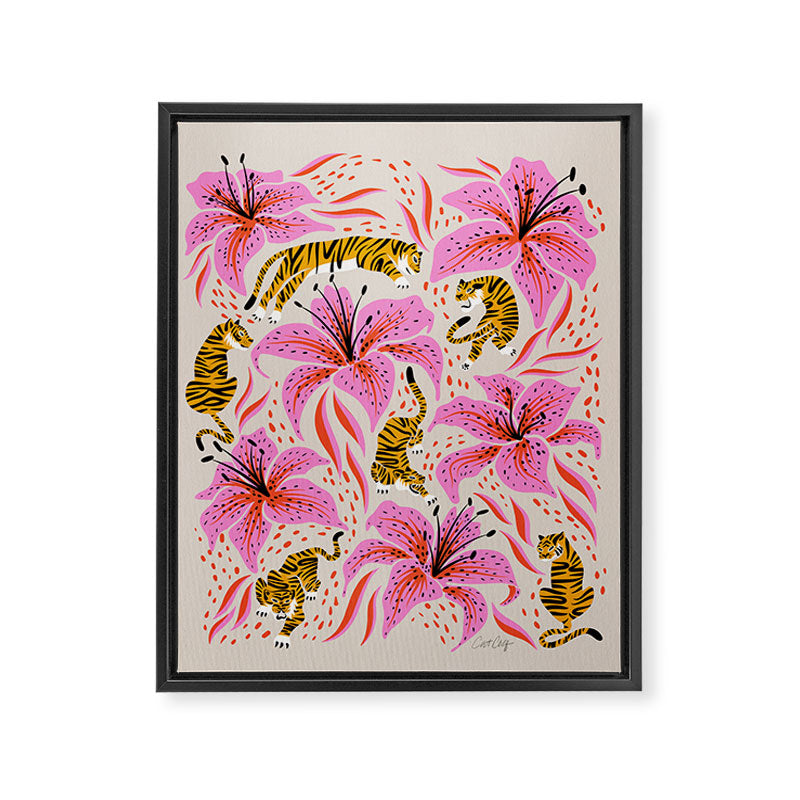 Tigers & Tiger Lilies - Pink & Yellow Framed Canvas Print Gallery Image 6