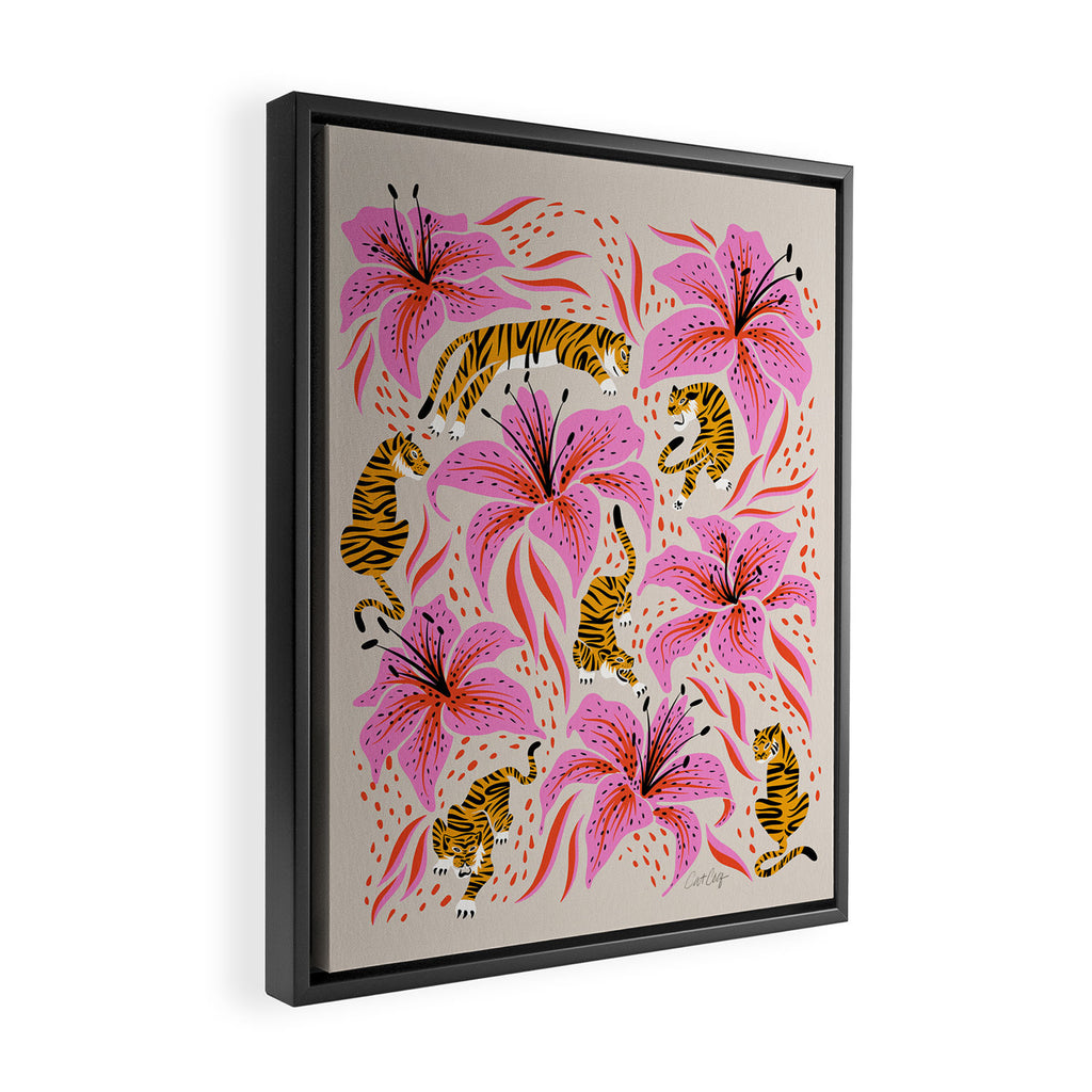Tigers & Tiger Lilies - Pink & Yellow Framed Canvas Print Gallery Image 2