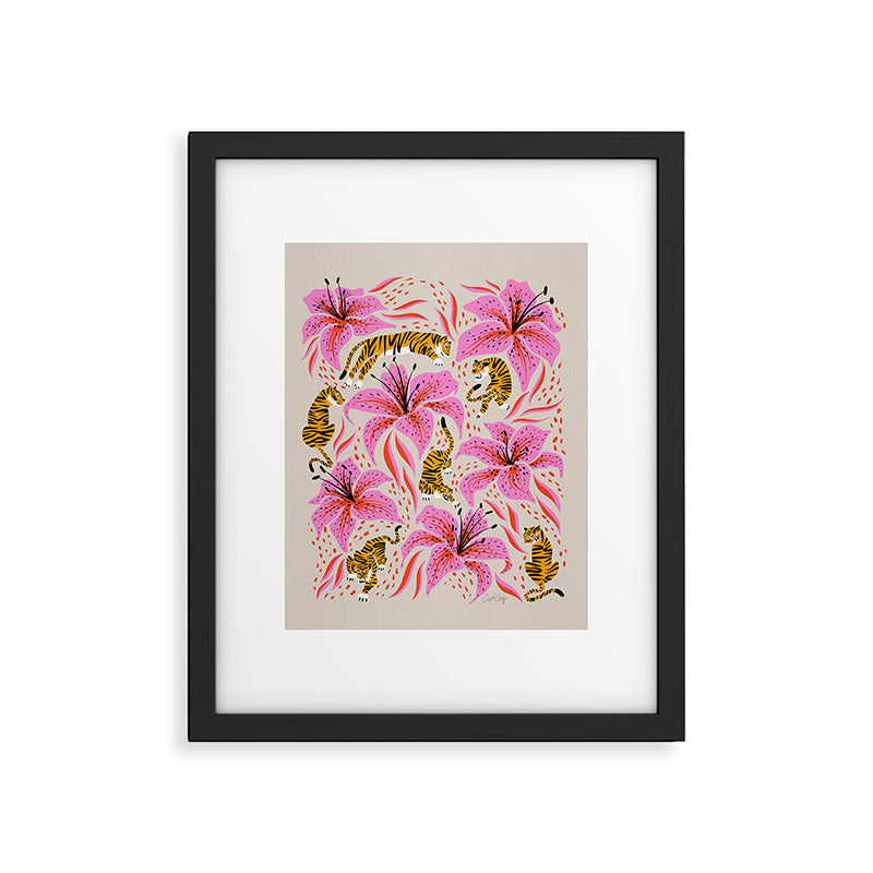 Tigers & Tiger Lilies - Pink & Yellow Framed Art Print Gallery Image 4