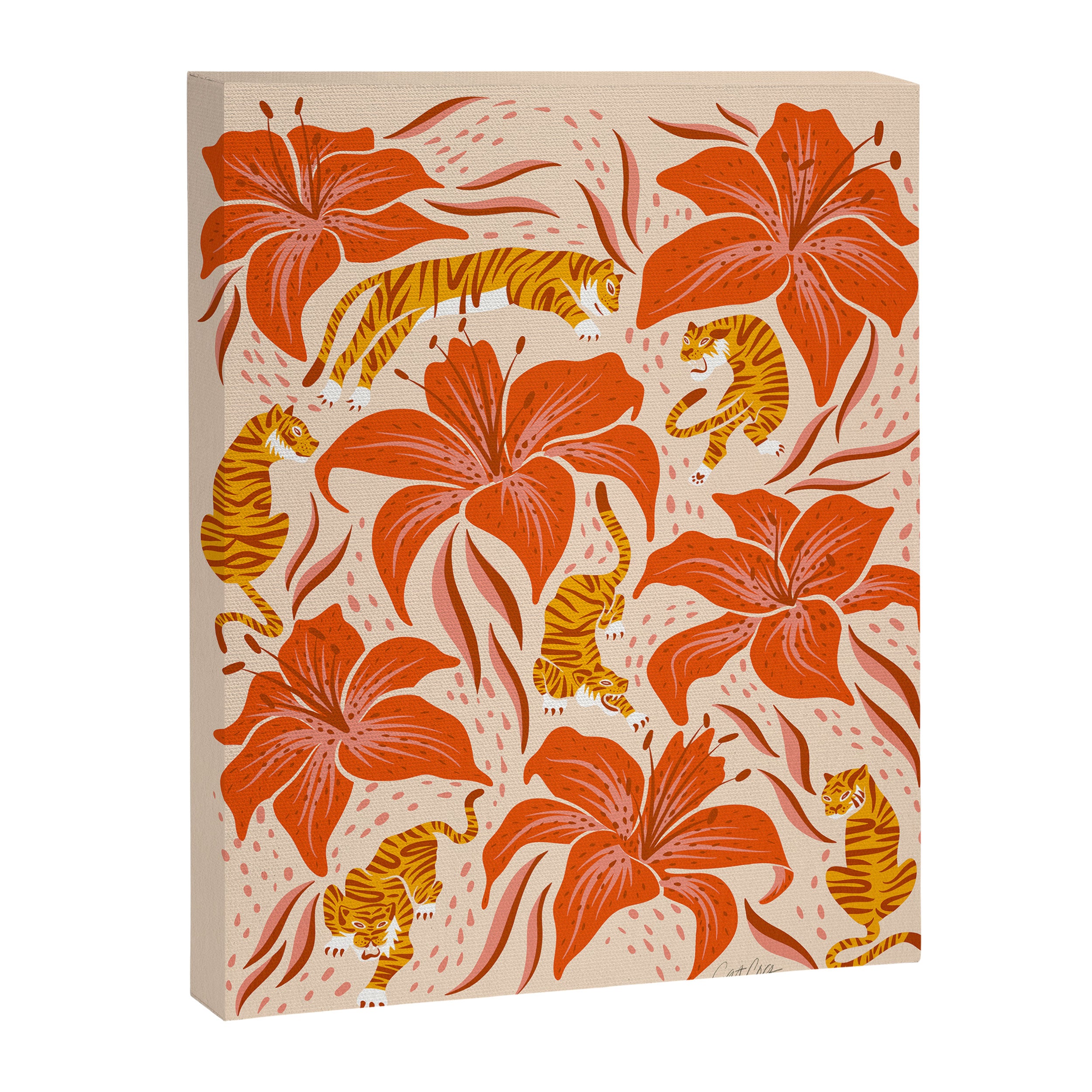 Tigers & Tiger Lilies - Retro Canvas Print Gallery Image 8