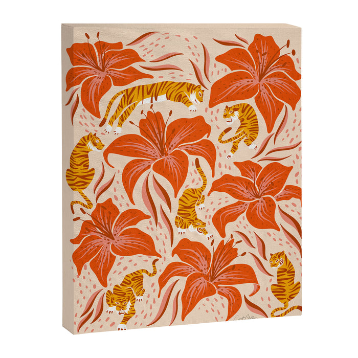 Tigers & Tiger Lilies - Retro Canvas Print Gallery Image 1