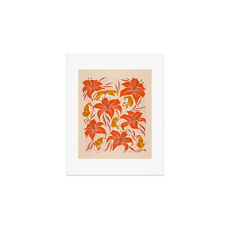 Tigers & Tiger Lilies - Retro Art Print Gallery Image 1