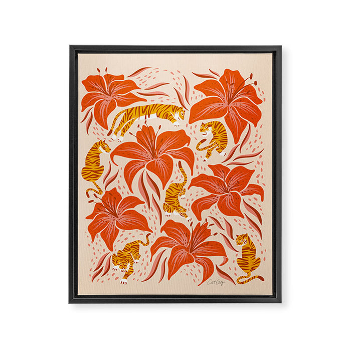 Tigers & Tiger Lilies - Retro Framed Canvas Print Gallery Image 1