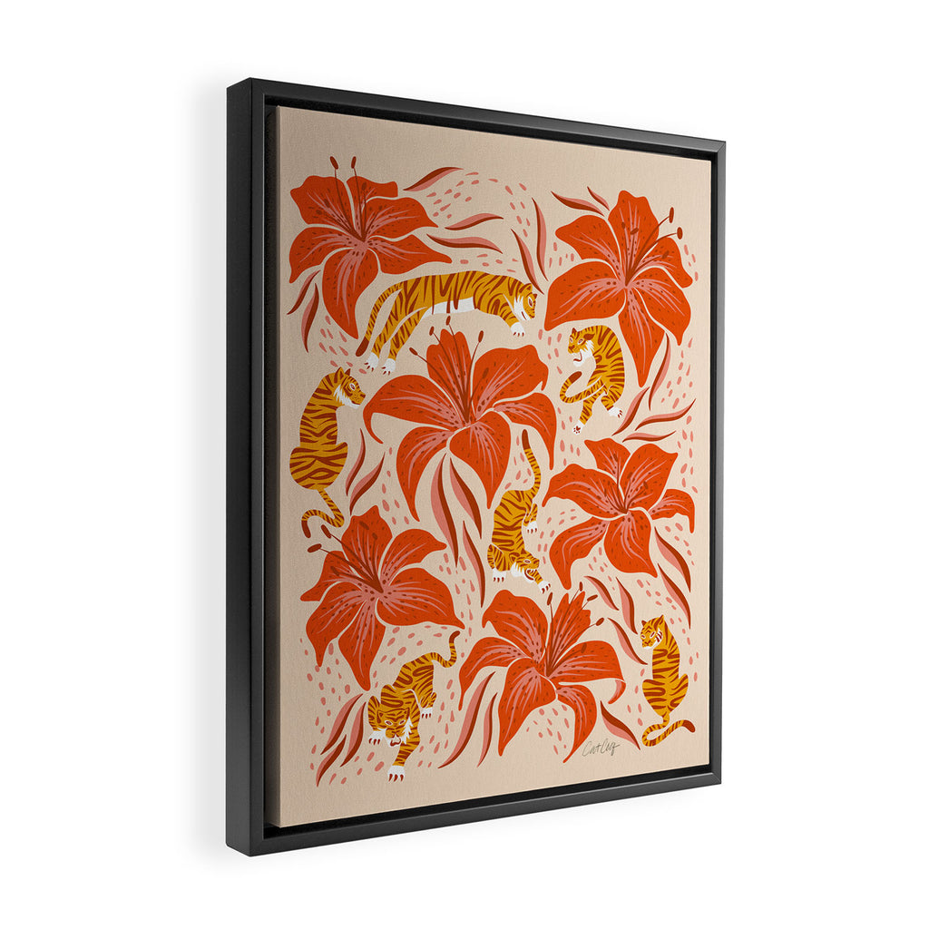 Tigers & Tiger Lilies - Retro Framed Canvas Print Gallery Image 2