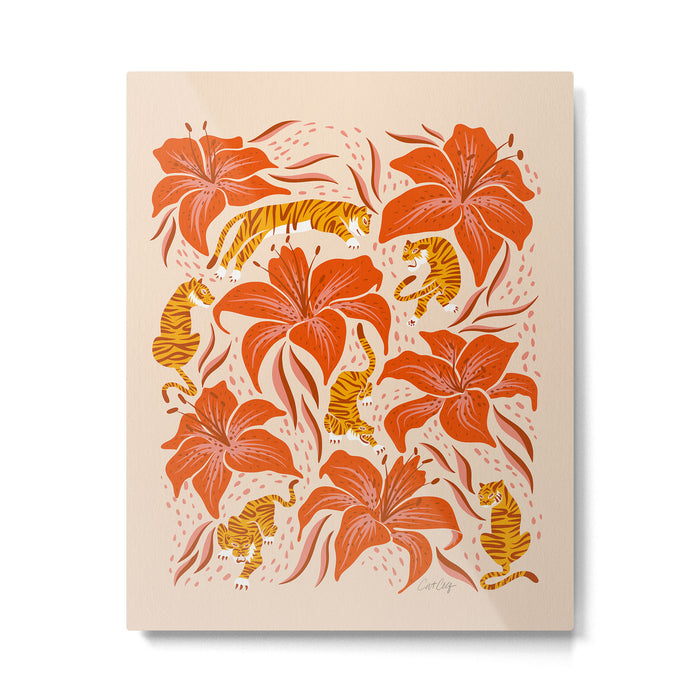 Tigers & Tiger Lilies - Retro Metal Print Gallery Image 1