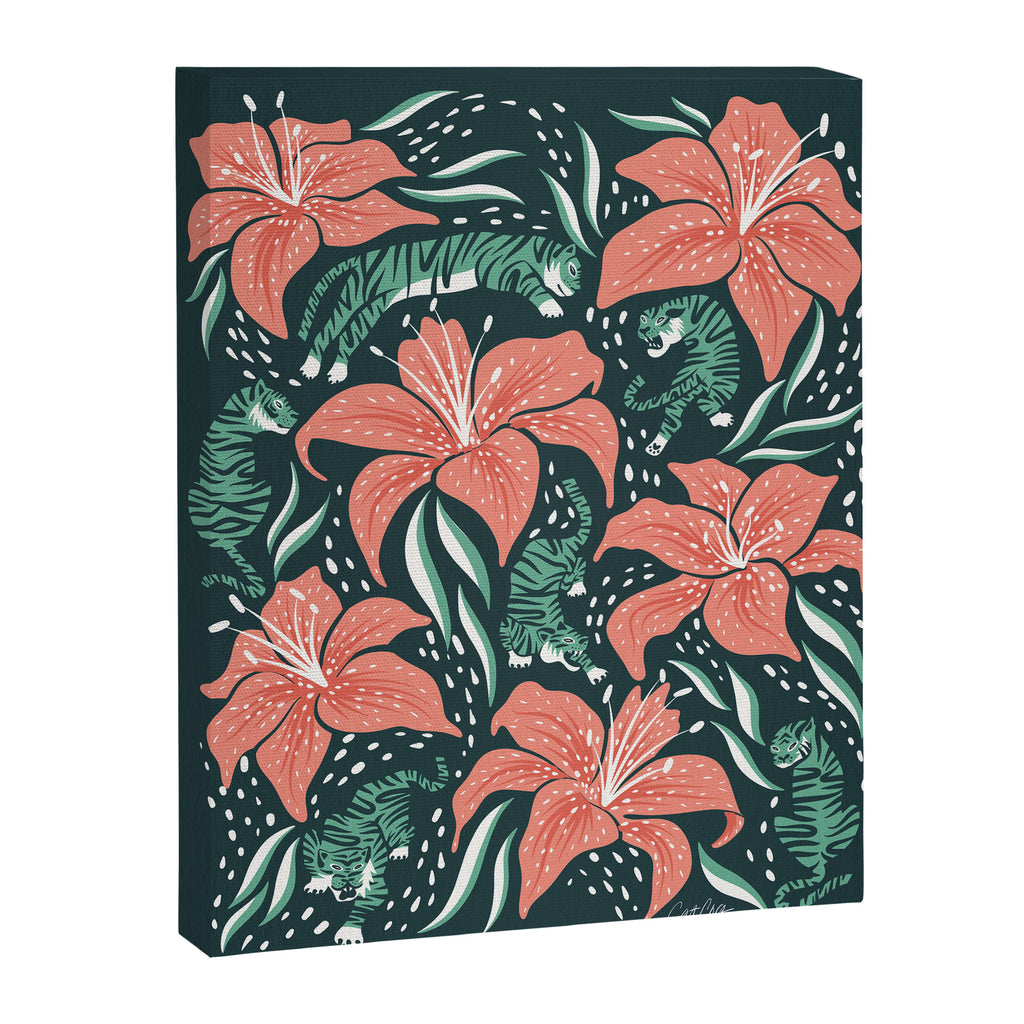 Tigers & Tiger Lilies - Teal & Rose Canvas Print Gallery Image 8