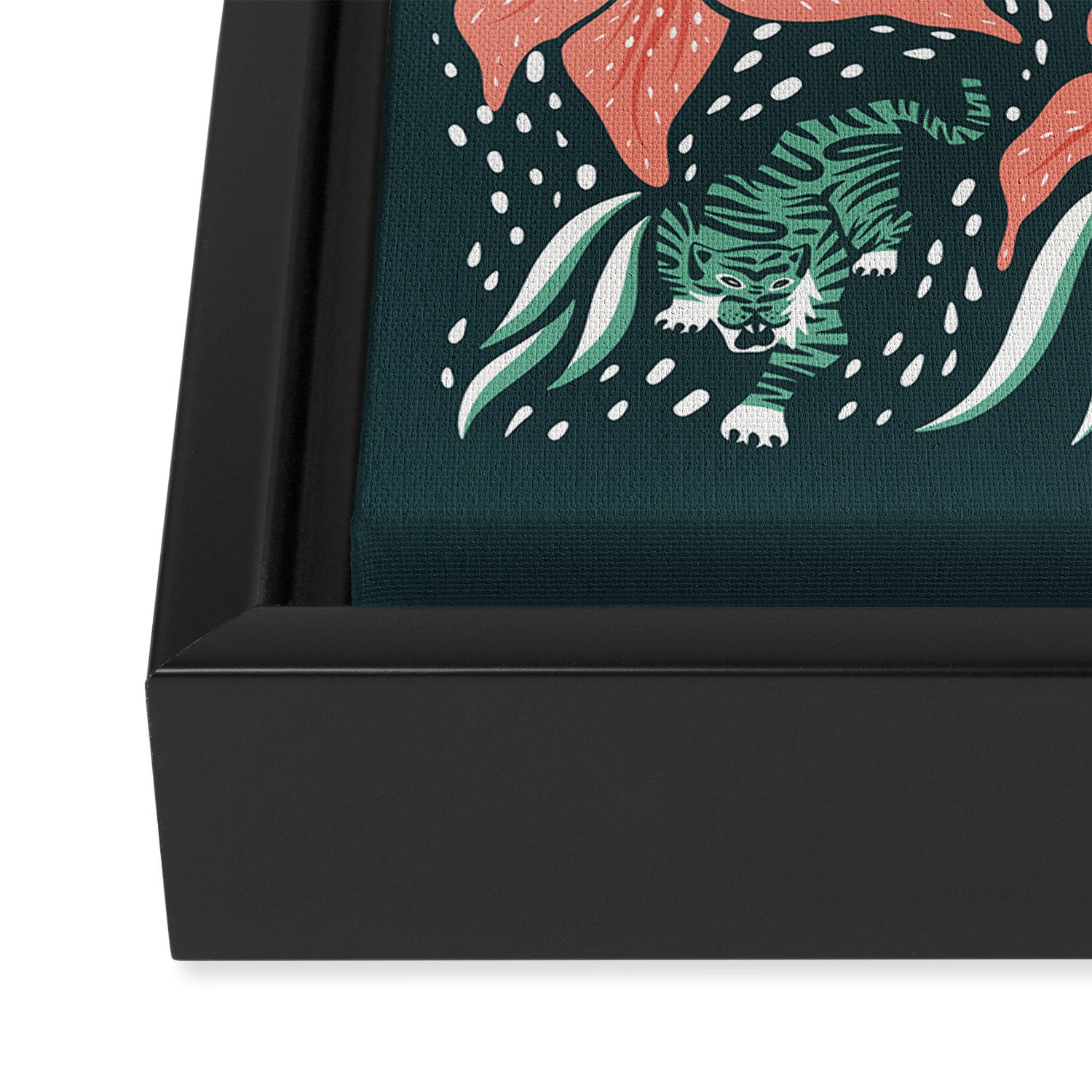 Tigers & Tiger Lilies - Teal & Rose Framed Canvas Print Gallery Image 3