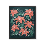 Tigers & Tiger Lilies - Teal & Rose Framed Canvas Print Gallery Image 8