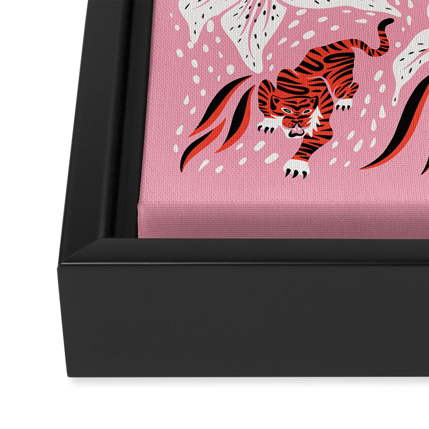 Tigers & Tiger Lilies - Vermilion & Pink Framed Canvas Print Gallery Image 3