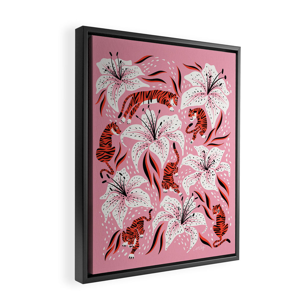 Tigers & Tiger Lilies - Vermilion & Pink Framed Canvas Print Gallery Image 2