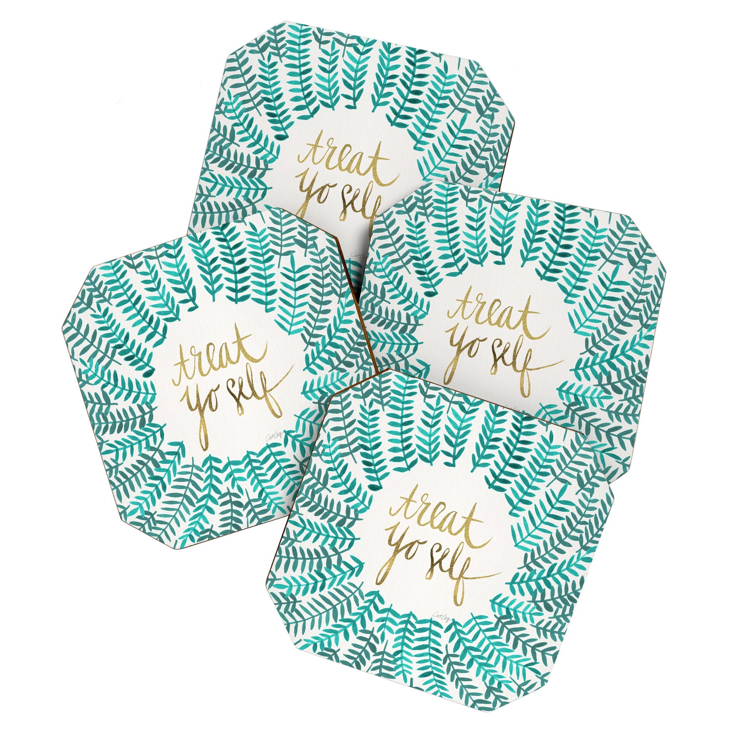Treat Yo Self - Gold & Turquoise Coaster Gallery Image 1