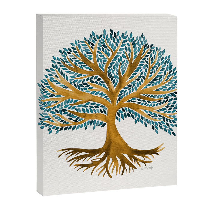 Tree of Life Watercolor - Ochre & Teal Canvas Print Gallery Image 1
