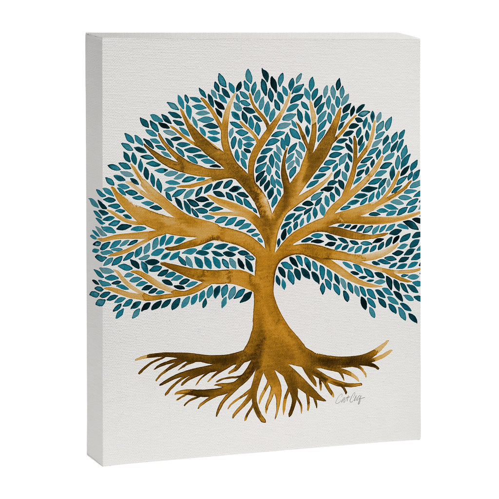Tree of Life Watercolor - Ochre & Teal Canvas Print Gallery Image 6