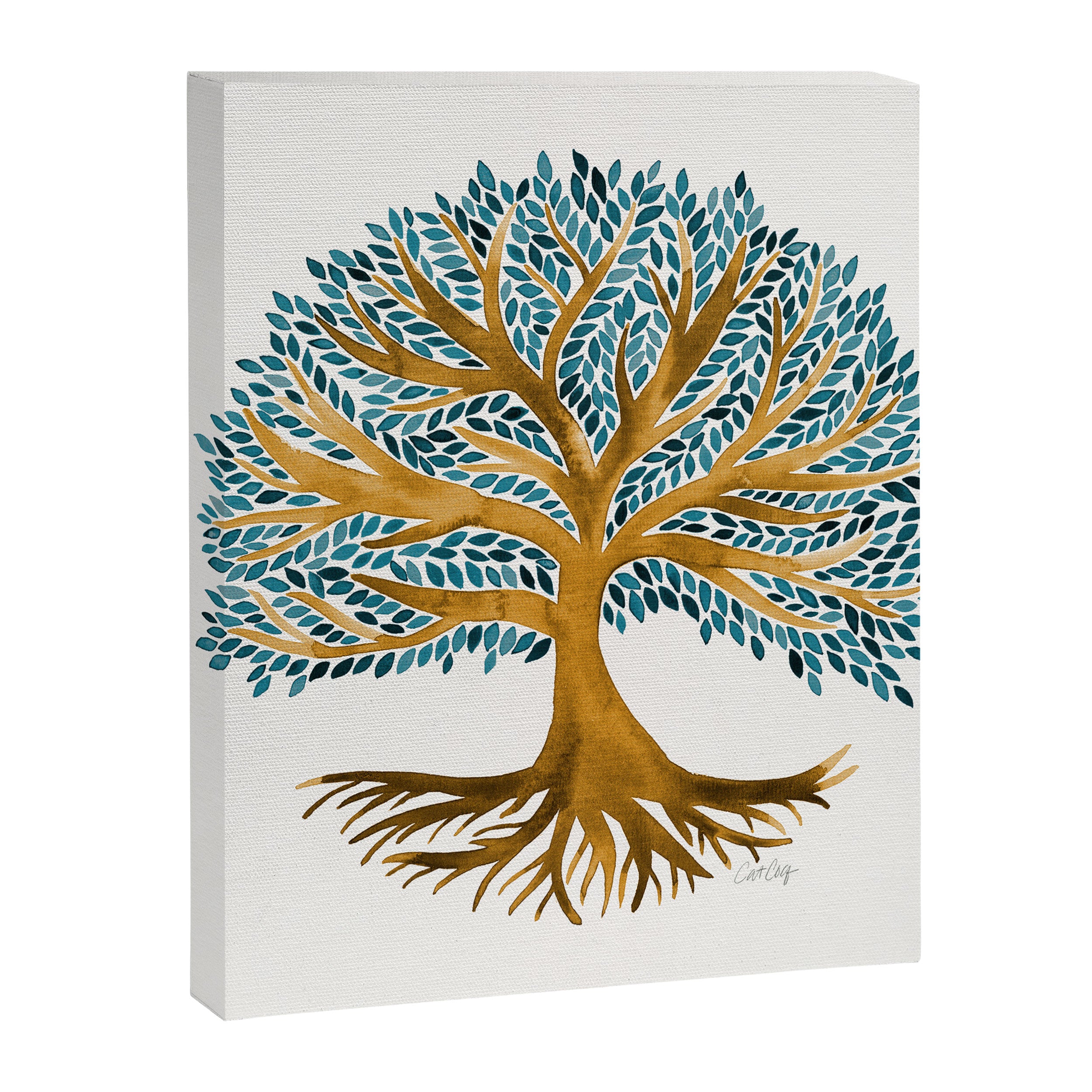 Tree of Life Watercolor - Ochre & Teal Canvas Print Gallery Image 6