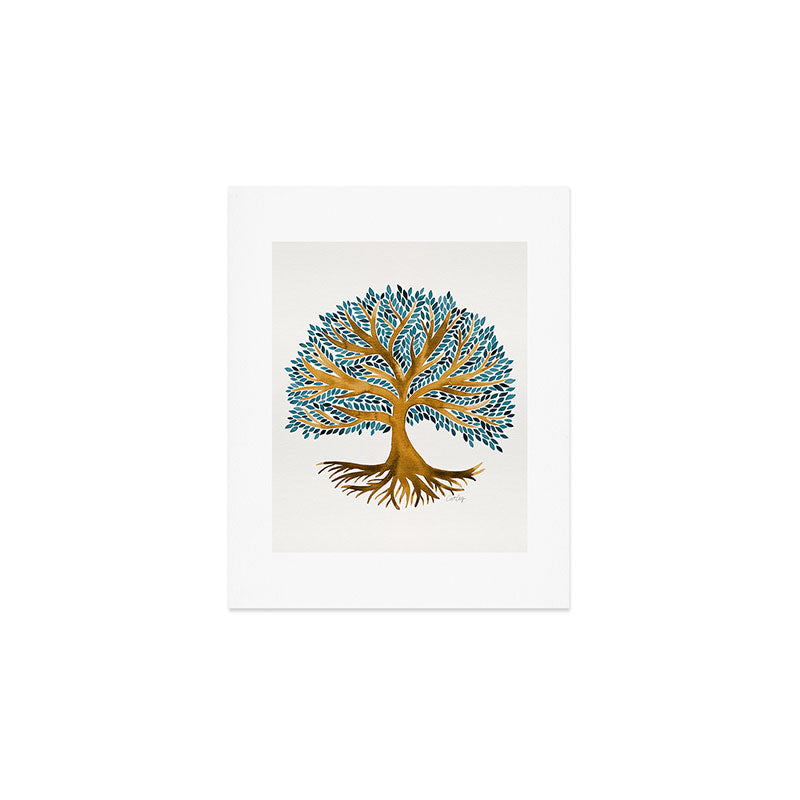 Tree of Life Watercolor - Ochre & Teal Art Print Gallery Image 1