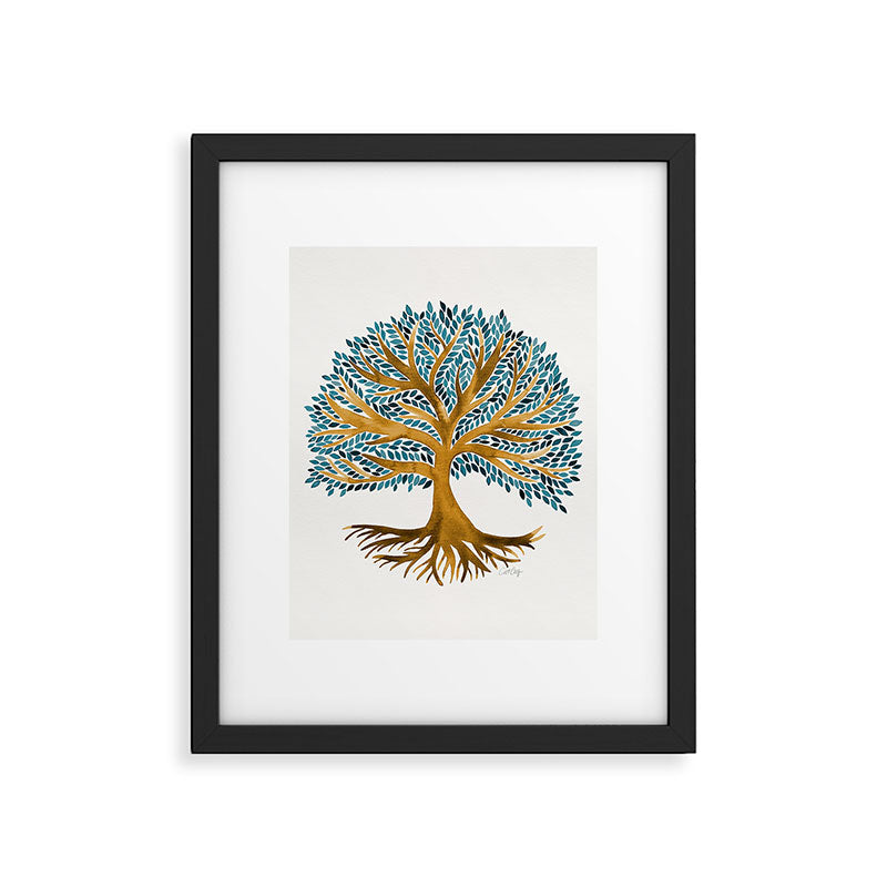 Tree of Life Watercolor - Ochre & Teal Framed Art Print Gallery Image 5