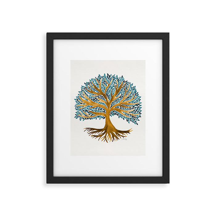 Tree of Life Watercolor - Ochre & Teal Framed Art Print Gallery Image 1