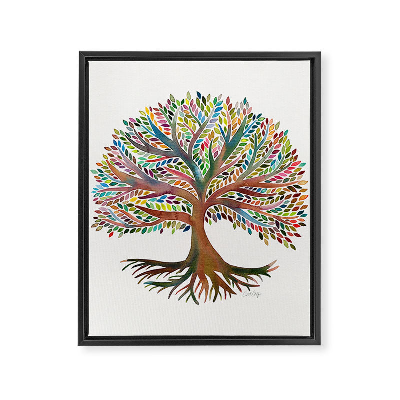 Tree of Life Watercolor - Rainbow Palette Framed Canvas Print Gallery Image 6