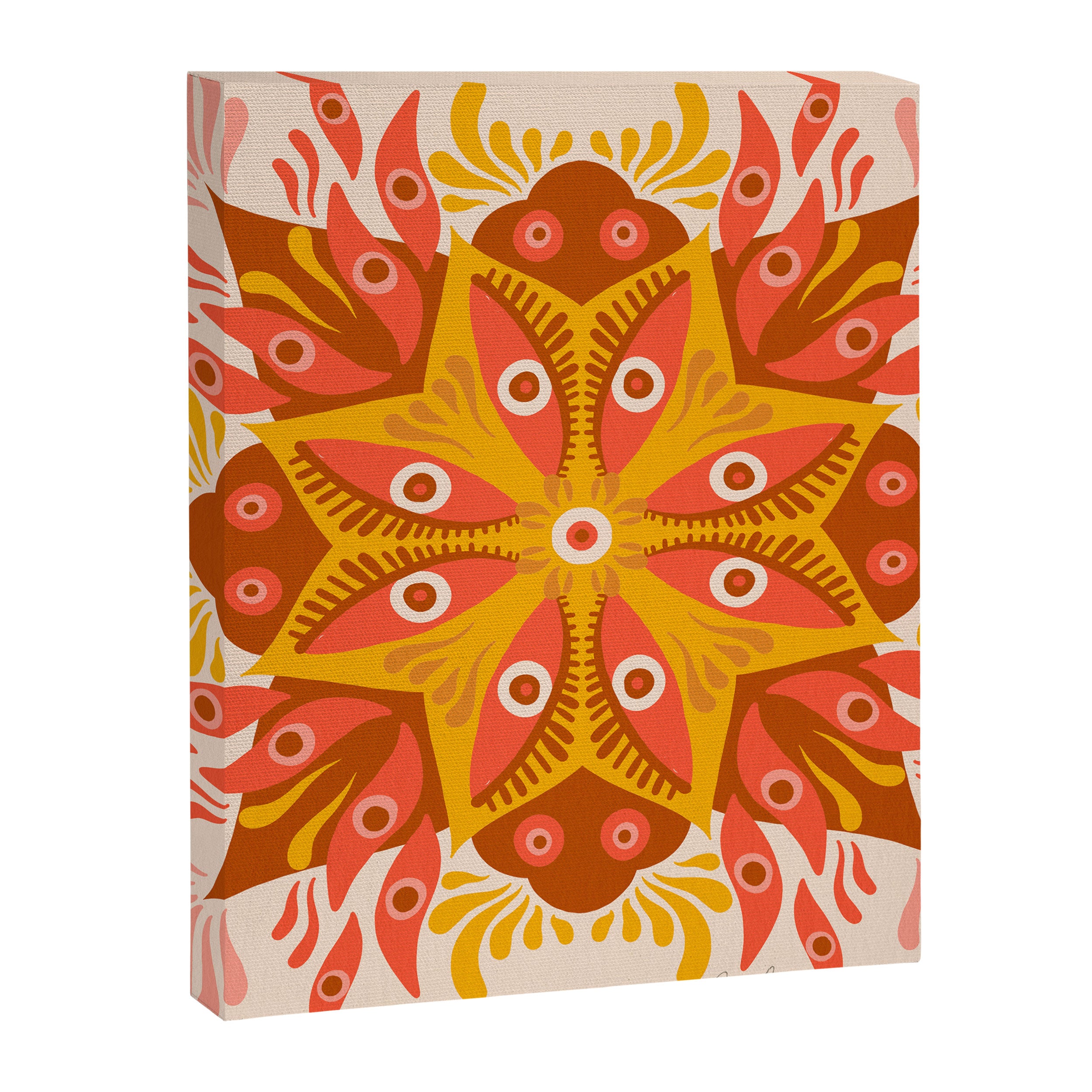 Trippy Mandala - Retro Ochre Canvas Print Gallery Image 8