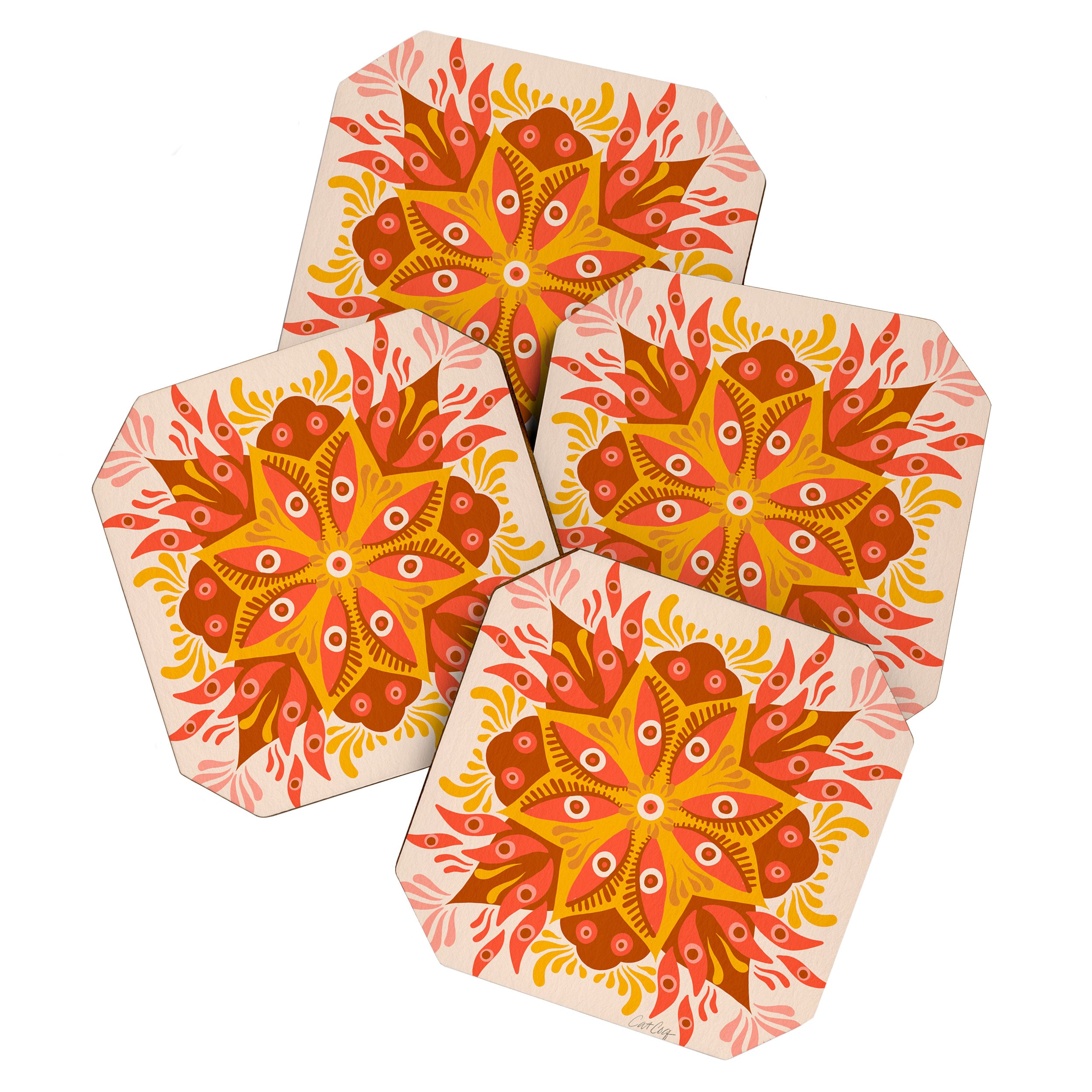 Trippy Mandala - Retro Ochre Coaster Gallery Image 1