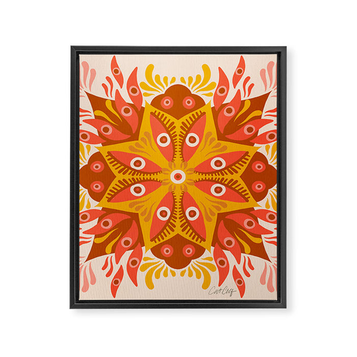 Trippy Mandala - Retro Ochre Framed Canvas Print Gallery Image 1