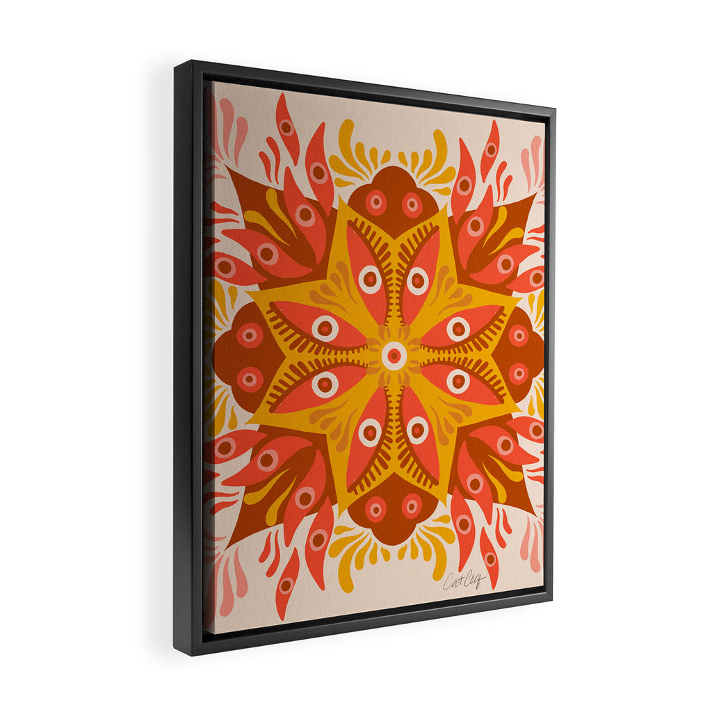Trippy Mandala - Retro Ochre Framed Canvas Print Gallery Image 2