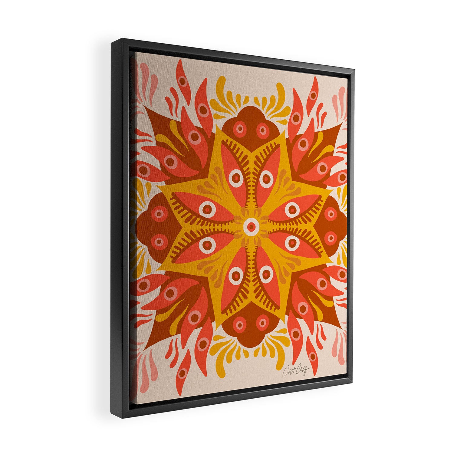 Trippy Mandala - Retro Ochre Framed Canvas Print Gallery Image 2