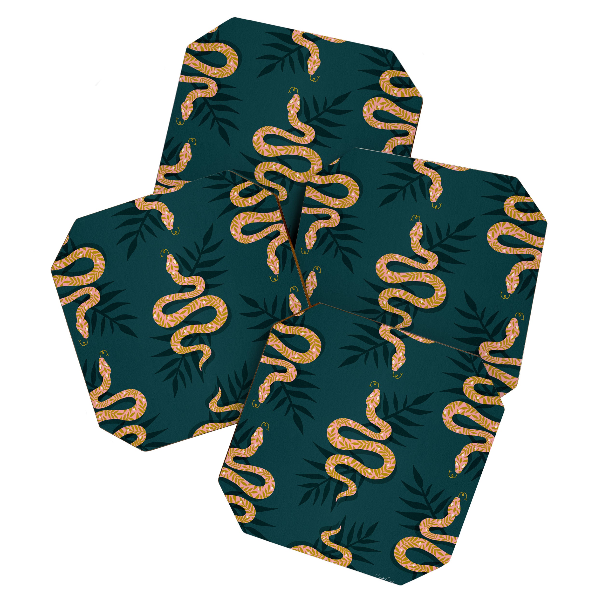 Tropical Serpent - Teal & Blush Coaster Gallery Image 1