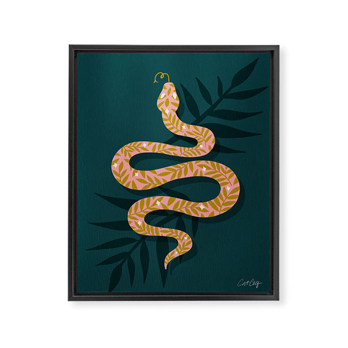 Tropical Serpent - Teal & Blush Framed Canvas Print Gallery Image 1